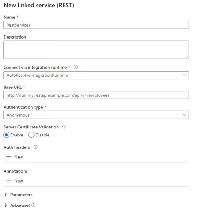 REST API to Azure - Source Settings